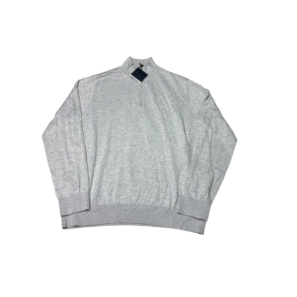 NWT Brooks Brothers Mens XL Supima Cotton Quarter Zip Sweater Light Grey Heather